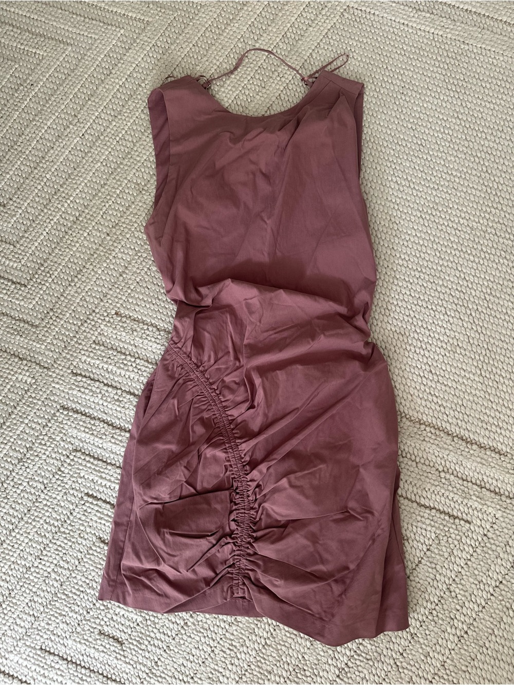 Zara Sleeveless Ruched Mini Dress in Mauve Rose